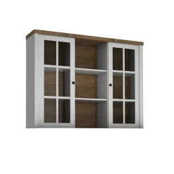 Alzata per credenza 130x111h cm 9 vani con vetrina bianco frassinato rovere Provenza