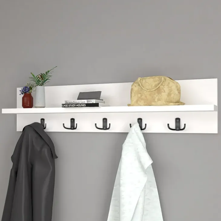 Appendiabiti da parete 80x18cm con mensola bianco Makira