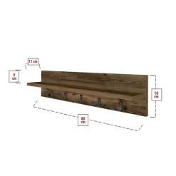 Appendiabiti da parete 80x18h cm con mensola noce Makira