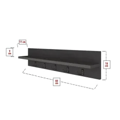 Appendiabiti da parete 80x18h cm con mensola antracite Makira