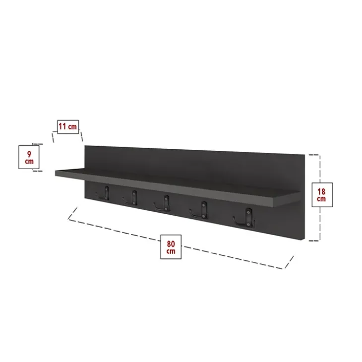 Appendiabiti da parete 80x18h cm con mensola antracite Makira