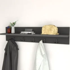 Appendiabiti da parete 80x18h cm con mensola antracite Makira