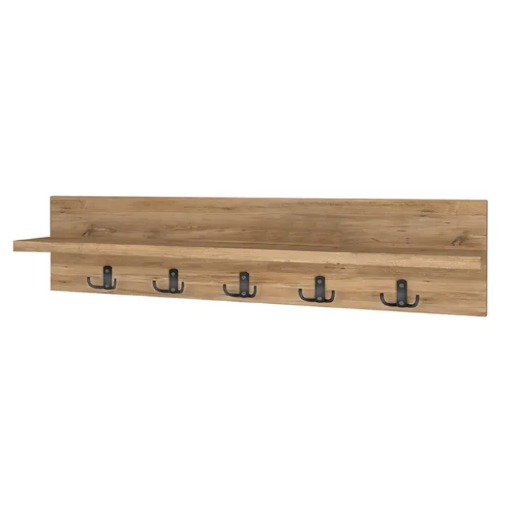 Appendiabiti da parete 80x18h cm con mensola rovere rustico Makira