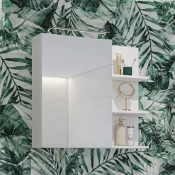 Armadietto bagno con specchio 78x71h cm 1 anta 3 mensole bianco lucido Linda
