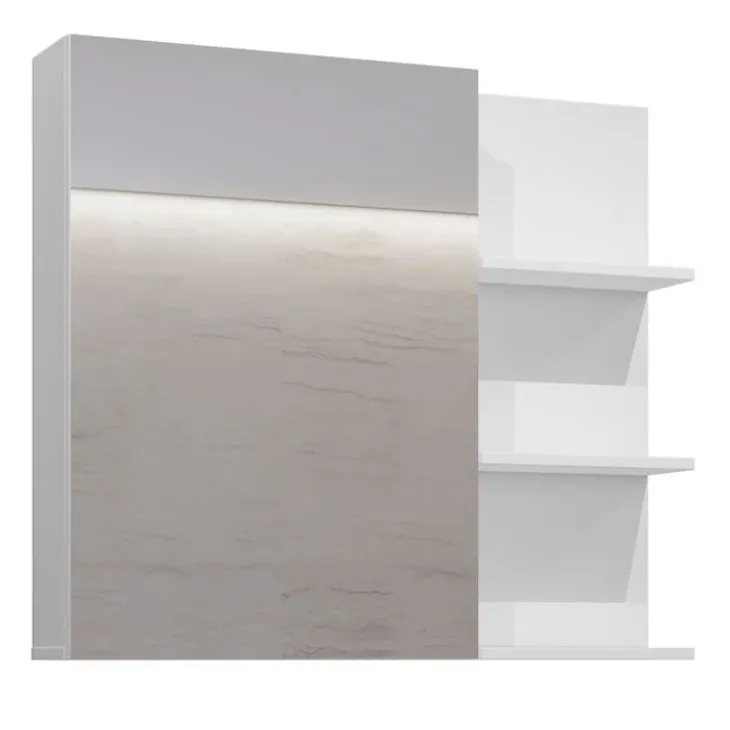 Armadietto bagno con specchio 78x71h cm 1 anta 3 mensole bianco lucido Linda