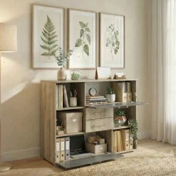 Armadietto multiuso 120x106h cm rovere antracite lucido Time V