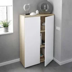 Armadietto ufficio 80x119h cm 2 ante rovere bianco opaco Work