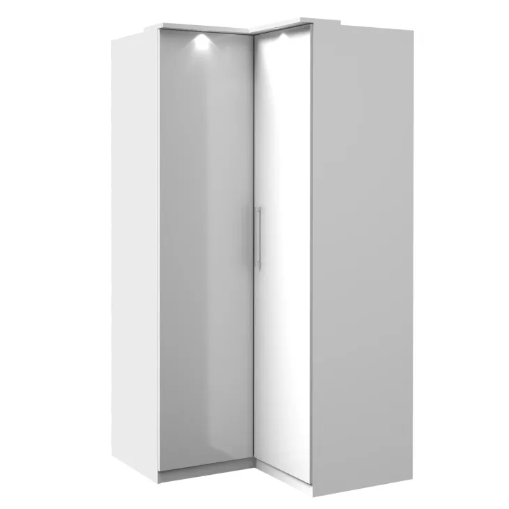 Armadio ad angolo 109x217h cm 2 ante bianco opaco e lucido Naper
