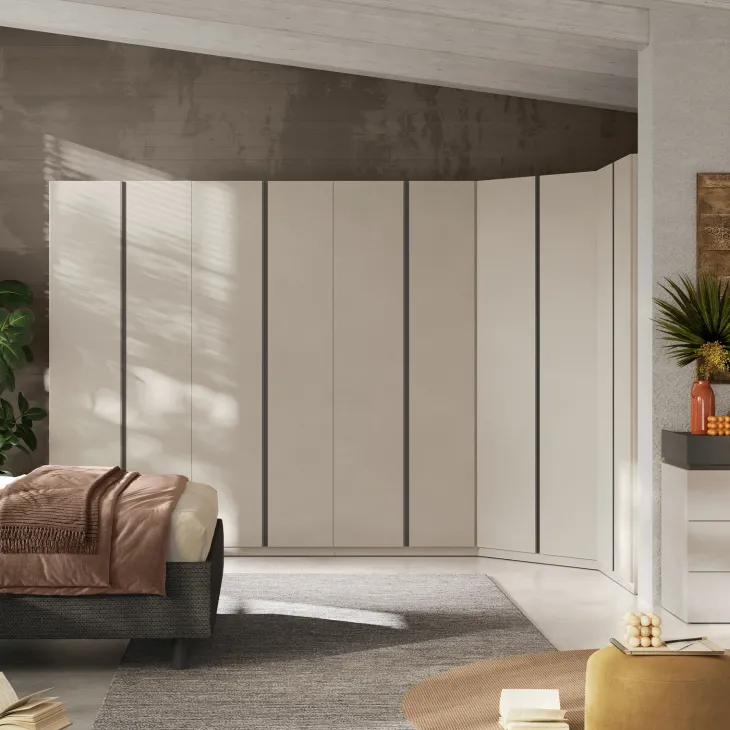 Armadio angolare 393x240h cm 10 ante battenti beige cashmere antracite Blossy