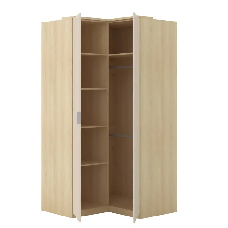 Armadio angolare 235x215h cm 8 ante 10 cassetti beige cashmere rovere Elvira