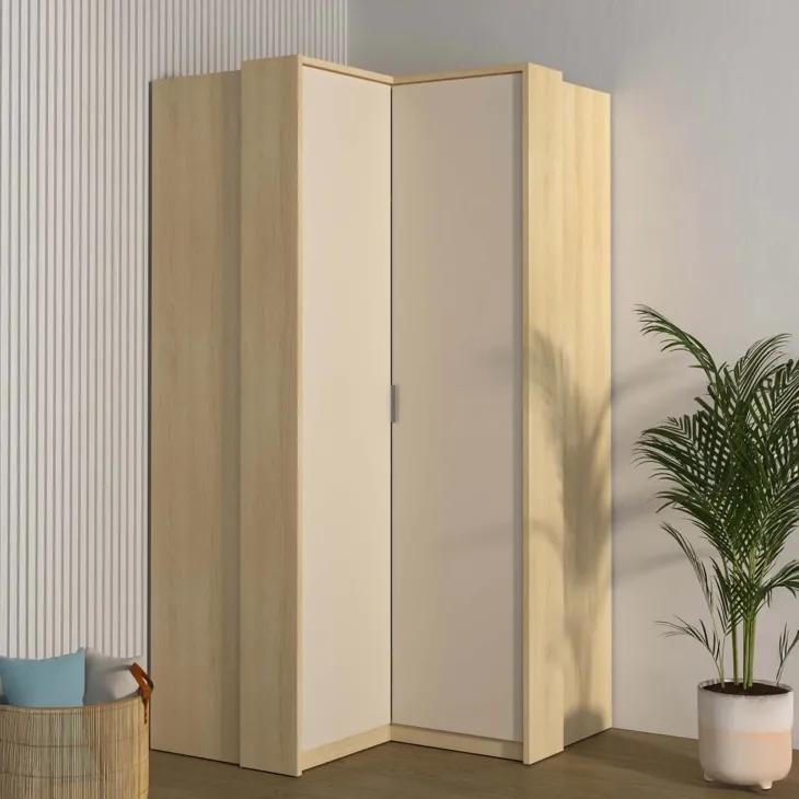 Armadio angolare 109x215h cm 2 ante moderno beige cashmere rovere Elvira
