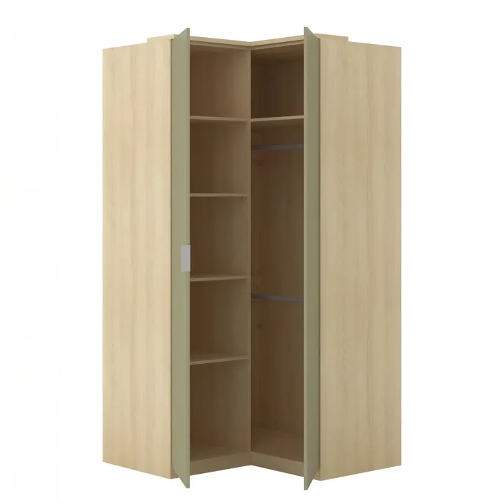 Armadio angolare 109x215h cm 2 ante moderno verde salvia rovere Elvira