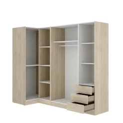 Armadio angolare 214x184h cm con ante e cassetti legno rovere Juan