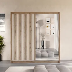 Armadio cannettato 203x215h cm 2 ante scorrevoli rovere bianco Ciang