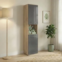 Armadio colonna multiuso 40x176h cm 2 ante rovere antracite lucido Time T
