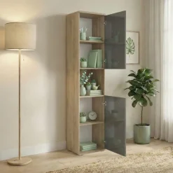 Armadio colonna multiuso 40x176h cm 2 ante rovere antracite lucido Time T