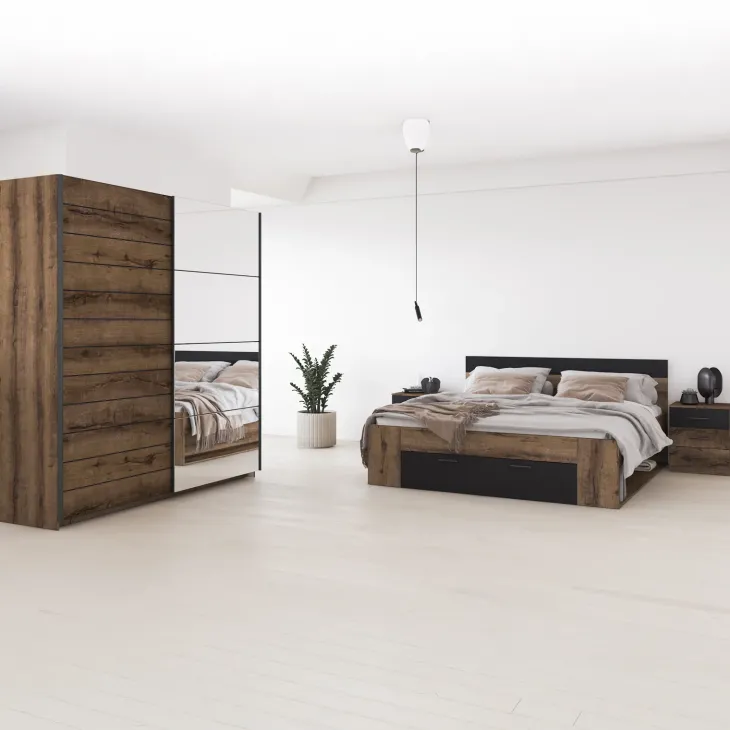 Armadio con specchio 221x210h cm 2 ante scorrevoli rovere scuro Lisbona Gihome®