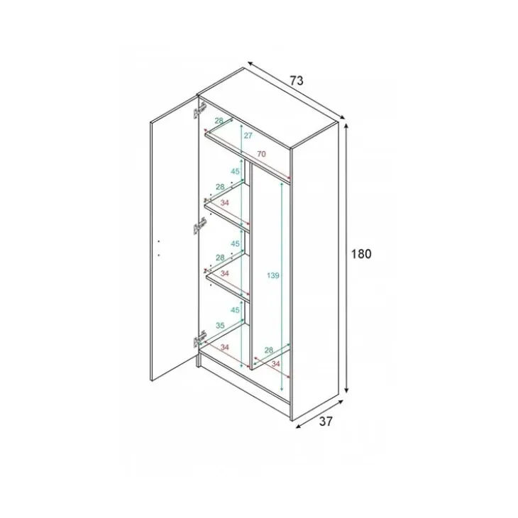 Armadio ingresso 73x180h cm 2 ante battenti multiuso bianco opaco Corie