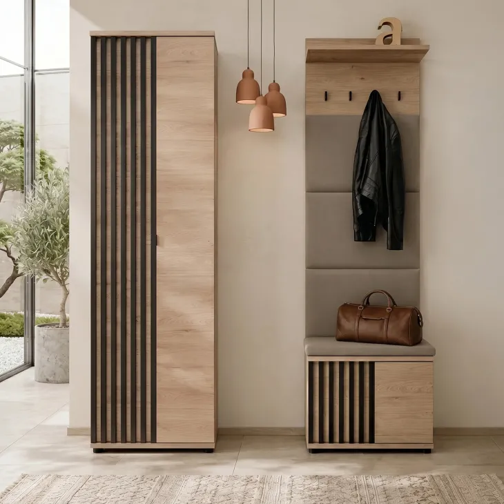 Armadio ingresso 60x202h cm cannettato rovere nero Berlino