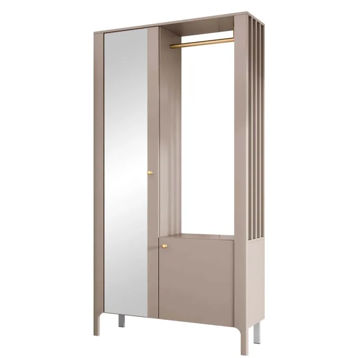 Armadio ingresso 105x197h cm con specchio e appendiabiti beige cashmere Elyana