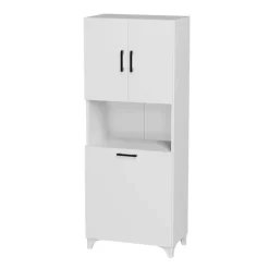 Armadio lavanderia 60x154h cm con cesto porta biancheria 2 ante e vano a giorno bianco Klara