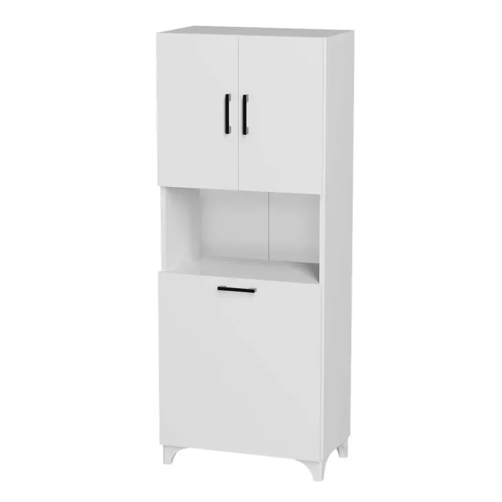 Armadio lavanderia 60x154h cm con cesto porta biancheria 2 ante e vano a giorno bianco Klara
