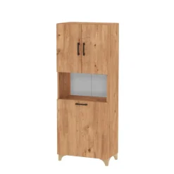 Armadio lavanderia 60x154h cm con cesto porta biancheria 2 ante e vano a giorno rovere rustico Klara