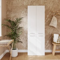 Armadio lavanderia 60x174h cm con cesto porta biancheria e 3 ante bianco Grangy