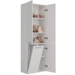 Armadio lavanderia 60x174h cm con cesto porta biancheria e 3 ante bianco Grangy