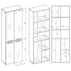 Armadio lavanderia 60x174h cm con cesto porta biancheria e 3 ante bianco Grangy
