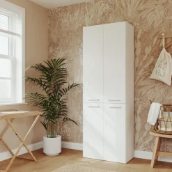 Armadio lavanderia 60x174h cm con cesto porta biancheria e 3 ante bianco Grangy
