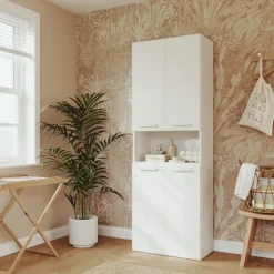 Armadio lavanderia 60x174h cm con 2 cesti porta biancheria e 2 ante bianco Grangy