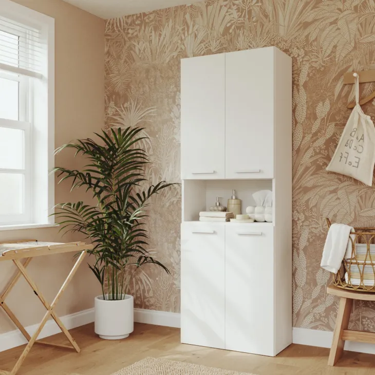 Armadio lavanderia 60x174h cm con 2 cesti porta biancheria e 2 ante bianco Grangy