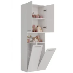 Armadio lavanderia 60x174h cm con 2 cesti porta biancheria e 2 ante bianco Grangy