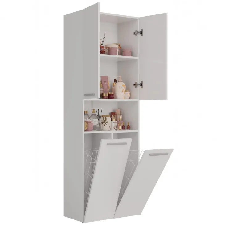 Armadio lavanderia 60x174h cm con 2 cesti porta biancheria e 2 ante bianco Grangy