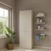 Armadio lavanderia 60x174h cm con cesto porta biancheria e 3 ante beige cashmere Melanie