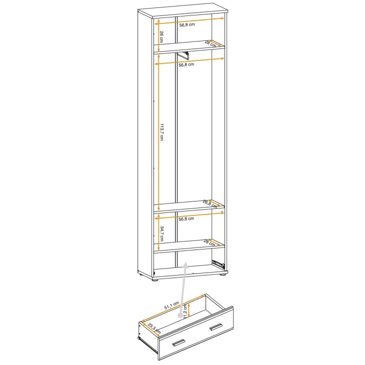 Armadio multiuso ingresso 60x203h cm 2 ante stampa a righe rovere rustico antracite California Gihome®