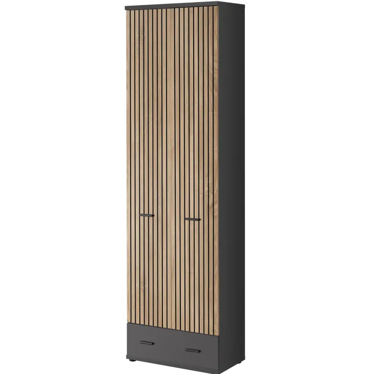 Armadio multiuso ingresso 60x203h cm 2 ante stampa a righe rovere rustico antracite California Gihome®