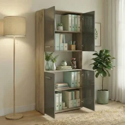 Armadio multiuso 80x176h cm 4 ante rovere antracite lucido Time U