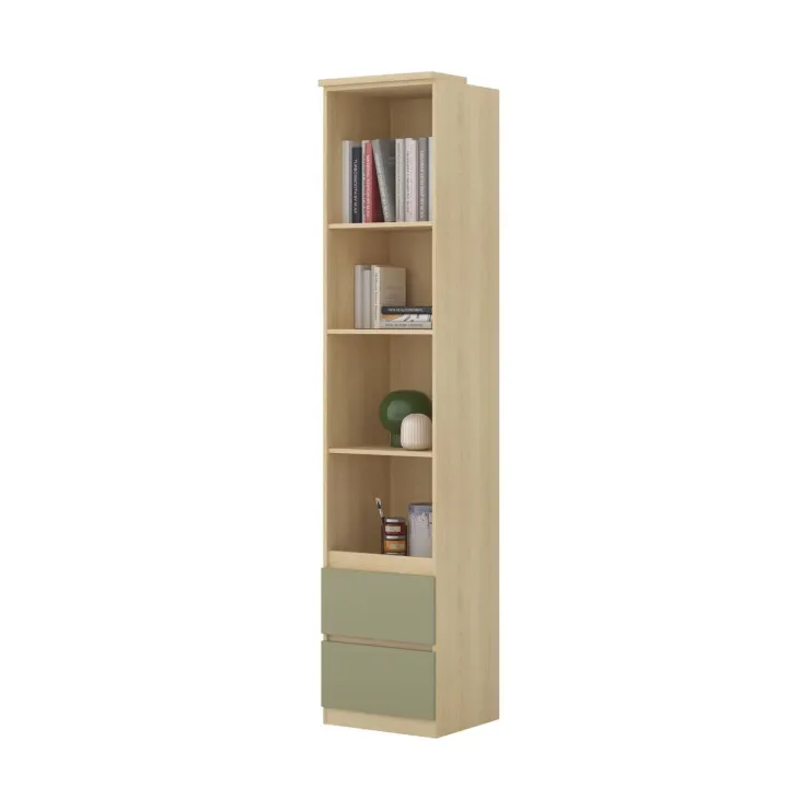 Armadio per cameretta 251x215h cm con scrivania e libreria verde salvia rovere Elvira