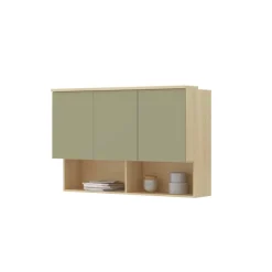 Armadio per cameretta 251x215h cm con scrivania e libreria verde salvia rovere Elvira