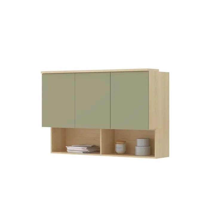 Armadio per cameretta 251x215h cm con scrivania e libreria verde salvia rovere Elvira