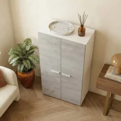 Armadio scarpiera 55x108h cm 2 ante battente bianco opaco cemento Tom