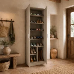 Armadio scarpiera 59x181h cm 2 ante moderna da ingresso rovere chiaro Max