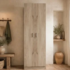 Armadio scarpiera 59x181h cm 2 ante moderna da ingresso rovere chiaro Max