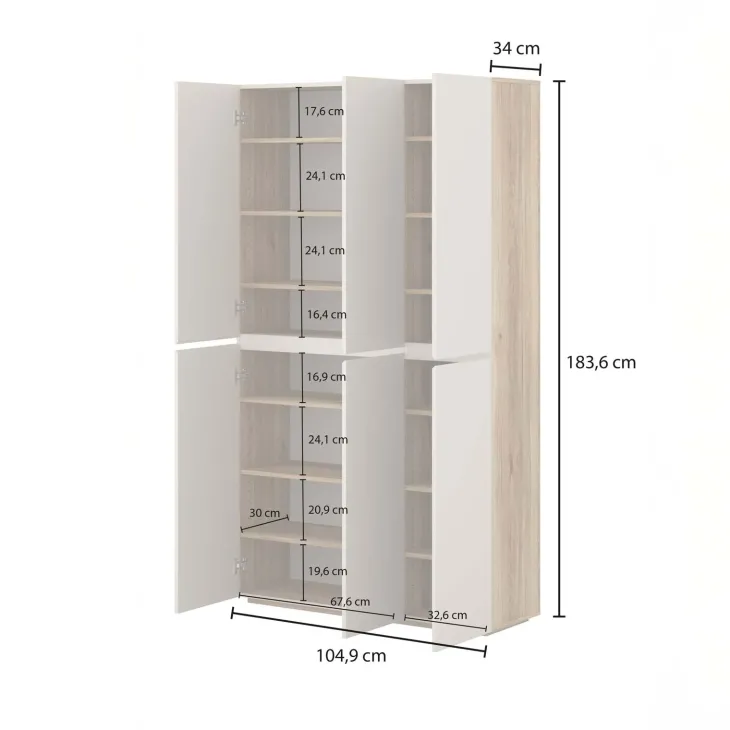 Armadio scarpiera 105x184h cm multiuso 6 ante cashmere rovere Delia