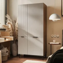 Armadio soggiorno 90x168h cm 4 ante beige cashmere noce Serenia