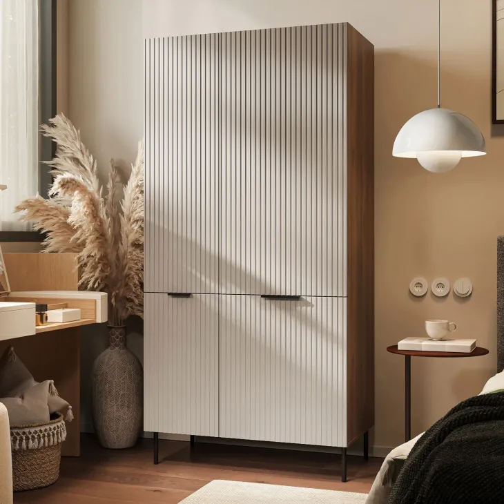 Armadio soggiorno 90x168h cm 4 ante beige cashmere noce Serenia