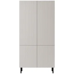 Armadio soggiorno 90x185h cm 4 ante con frontali cannettati beige Ziggy