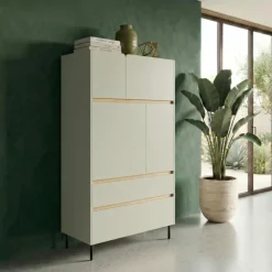 Armadio soggiorno 80x165h cm 4 ante 2 cassetti verde rovere chiaro Linfa
